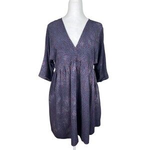 Natural Life Stella Babydoll Dress Sz M Dark Blue/Red Mini Floral Boho Cottage